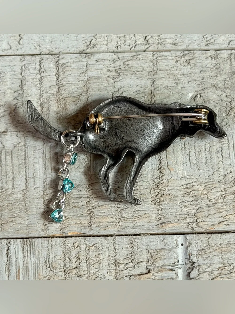 Pooping Dog Brooch -with Blue Heart Rhinestones (NEW)